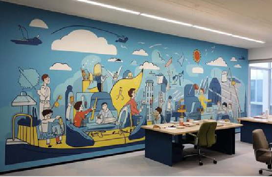 宁强办公室墙绘的特点。